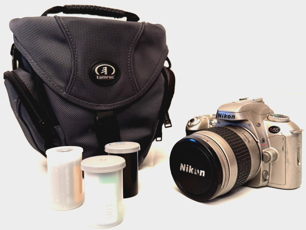 Tested Nikon N55 35mm Film Camera Kit 28-80mm Lens Bag + 3 Film Rolls Battery